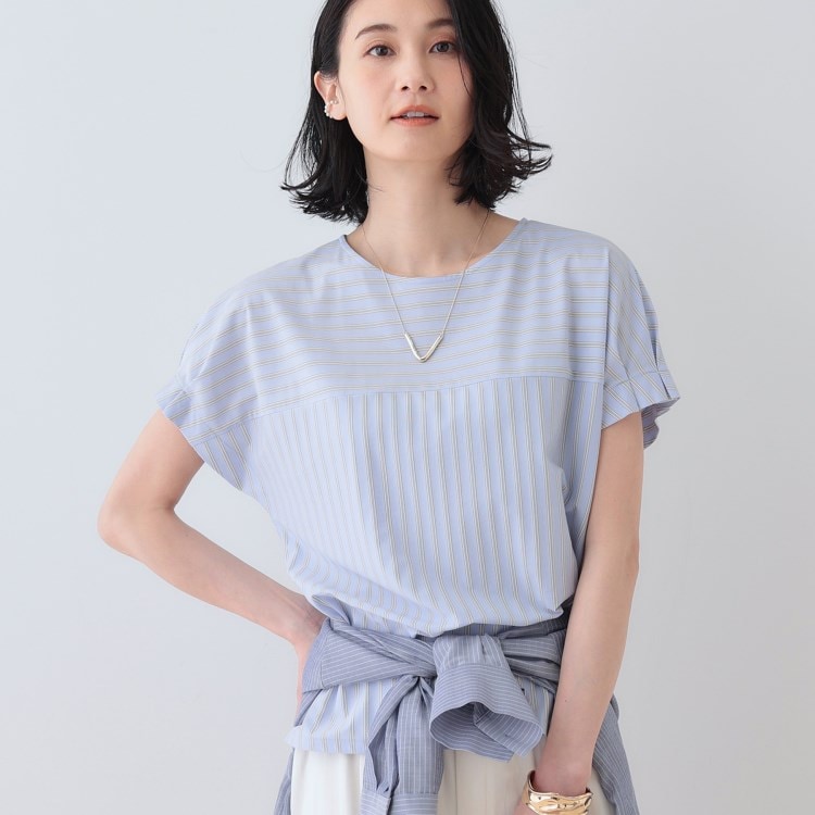 インディヴィ(INDIVI)の春SALE！【洗える／ストライプ柄】袖タックブラウス シャツ・ブラウス