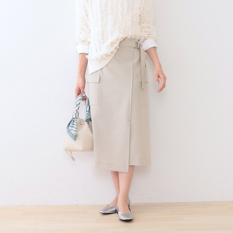 インディヴィ(INDIVI)の春SALE！【洗える／アシメ／SETUP可能】カーゴデザインスカート ミモレスカート