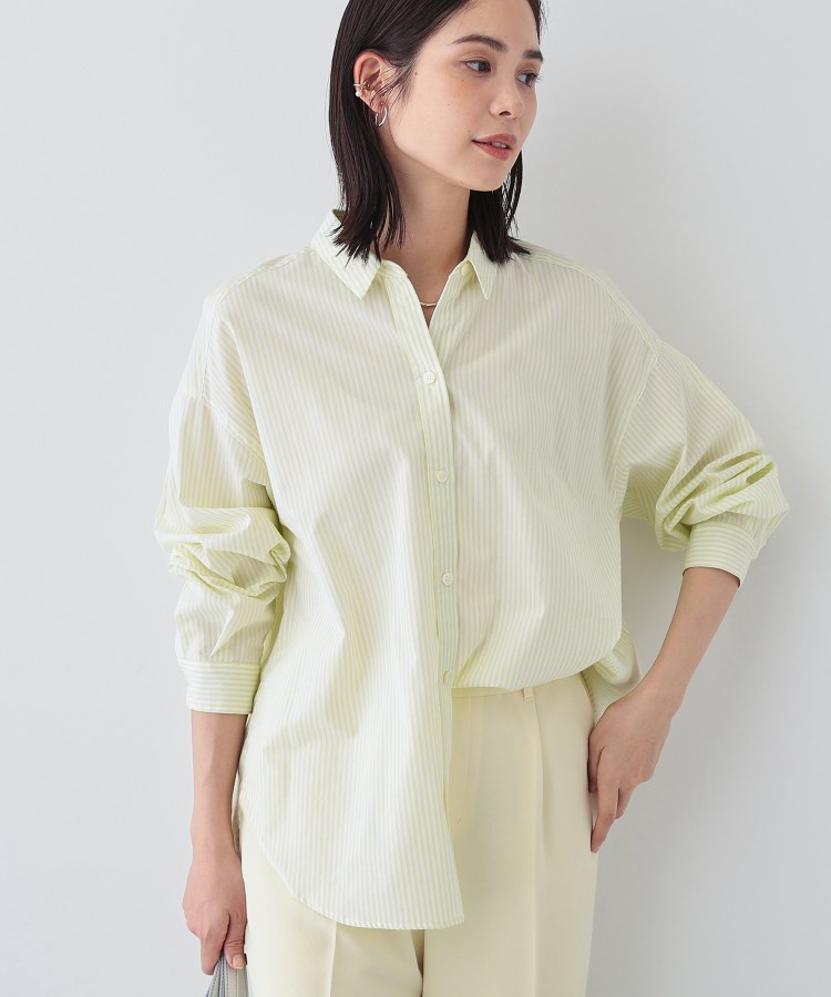 インディヴィ(INDIVI)の春SALE！【UVケア／カラーストライプ柄】袖コンシャスシャツ グリーン(325)