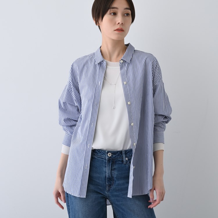 インディヴィ(INDIVI)の春SALE！【UVケア／カラーストライプ柄】袖コンシャスシャツ シャツ・ブラウス