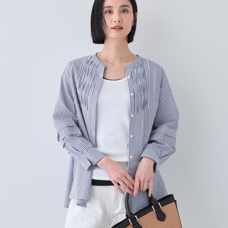 インディヴィ(INDIVI)の春SALE！【UVケア／カラーストライプ柄】タックデザインブラウス シャツ・ブラウス