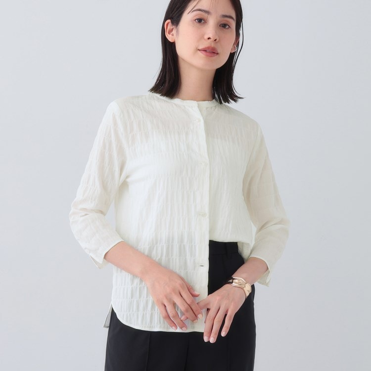 インディヴィ ヴァイ(INDIVI V.A.I)の春SALE！【日本製／サッカー素材】バンドカラーブラウス シャツ・ブラウス