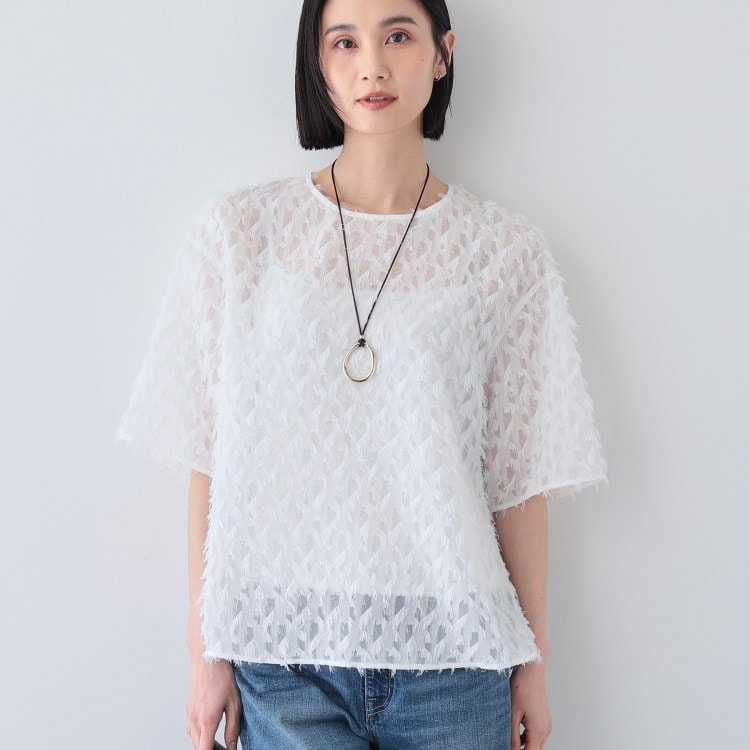 インディヴィ(INDIVI)の春SALE！【トレンド／ヘアリー】フリンジカットジャカードTブラウス シャツ・ブラウス