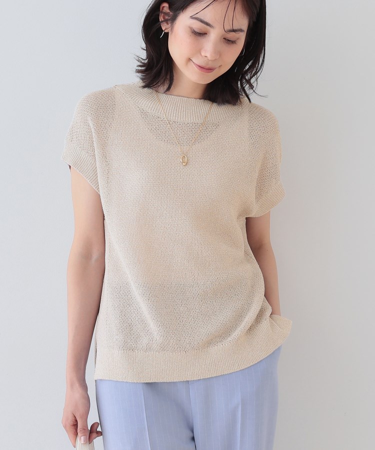 インディヴィ(INDIVI)の【和紙混素材】フレンチスリーブミックスカラーニット グレージュ(550)