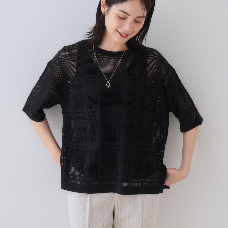 インディヴィ(INDIVI)の春SALE！【洗える】メッシュチェック柄ニット ニット/セーター
