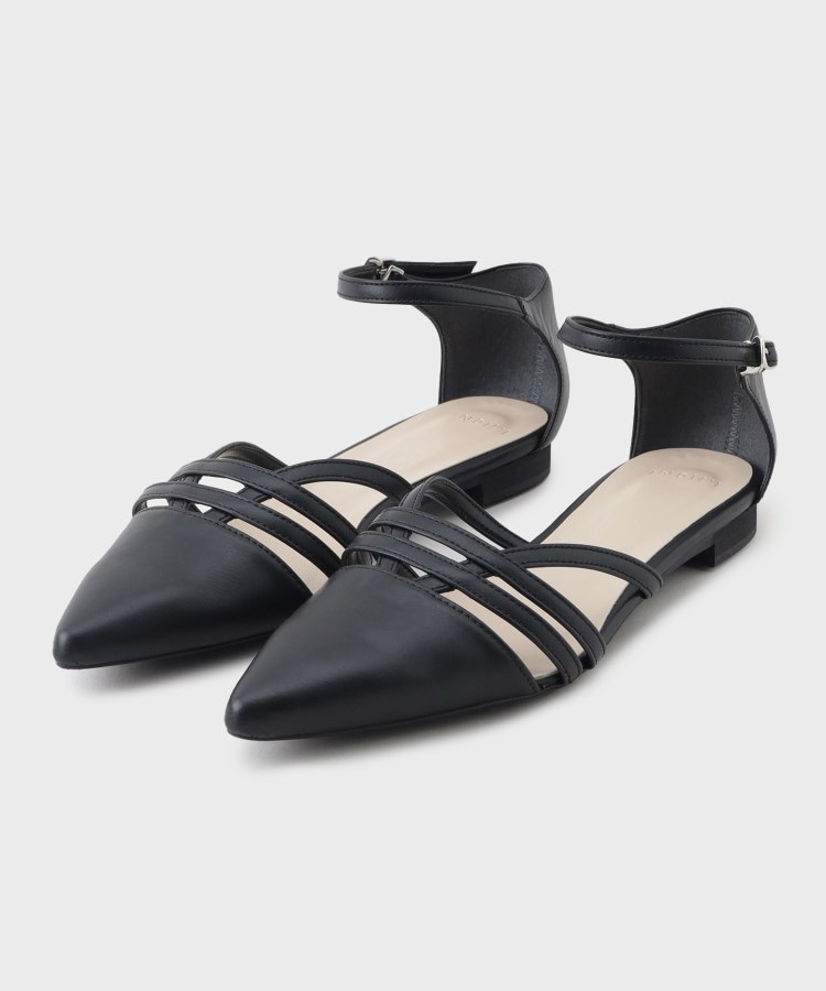 インディヴィ(INDIVI)の春SALE！【合皮】クロスストラップ フラットサンダル ブラック(019)