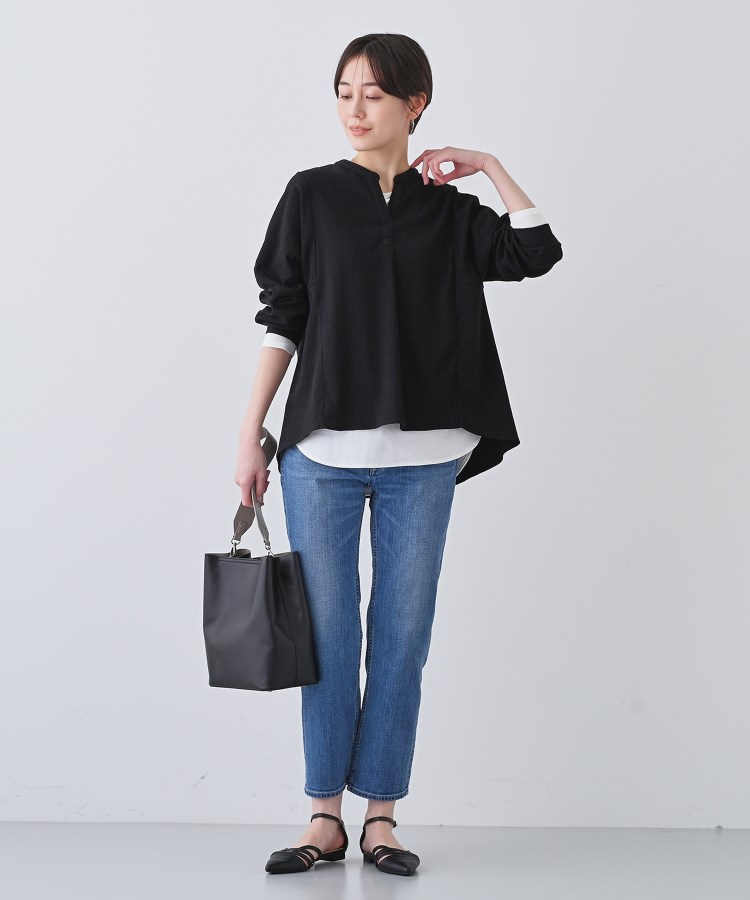 インディヴィ(INDIVI)の春SALE！【洗える／凹凸素材】ブラウスライク デザインジャージトップス4