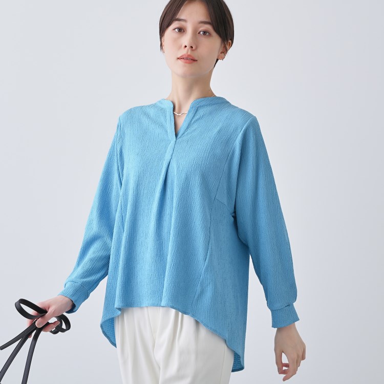 インディヴィ(INDIVI)の春SALE！【洗える／凹凸素材】ブラウスライク デザインジャージトップス カットソー