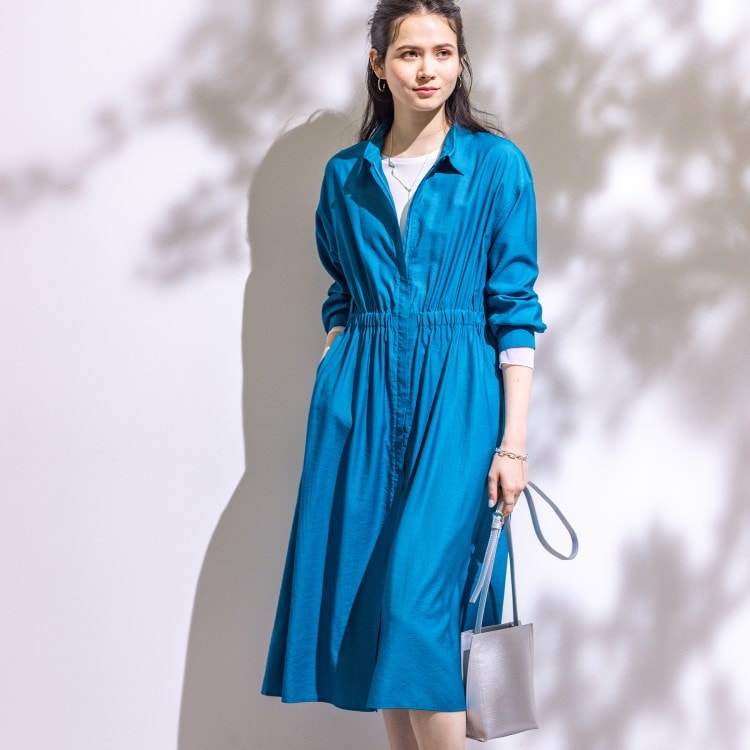 インディヴィ(INDIVI)の春SALE！【洗える／2WAY】ワッシャー素材シャツ羽織りワンピース マキシ・ロングワンピース