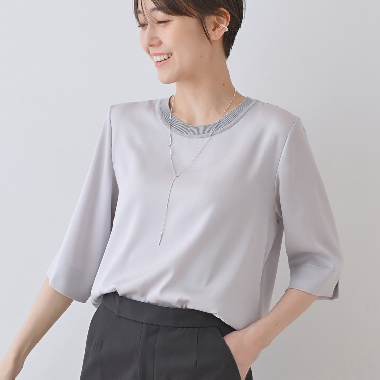 インディヴィ(INDIVI)の【洗える／5分袖】シルク風素材オフィスブラウス シャツ・ブラウス