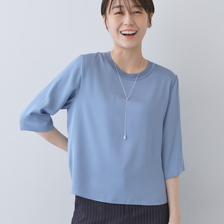 インディヴィ(INDIVI)の【洗える／5分袖】シルク風素材オフィスブラウス シャツ・ブラウス