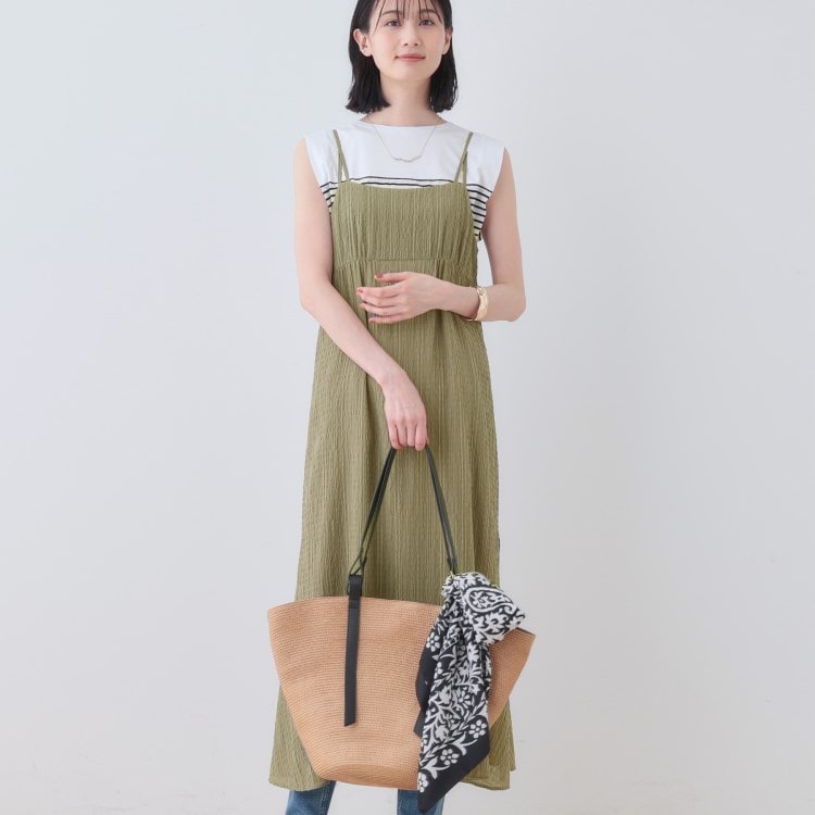インディヴィ(INDIVI)の【洗える／凹凸素材】シャーリング調素材キャミワンピース キャミワンピース