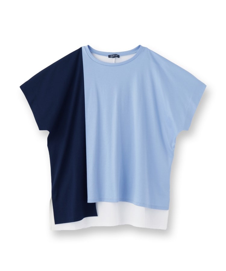 インディヴィ(INDIVI)の【洗える／汗ジミ防止】バイカラー＆アシメヘム Tシャツ1
