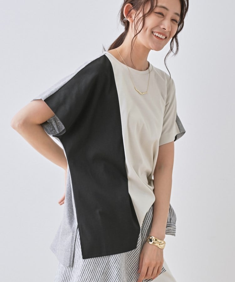 インディヴィ(INDIVI)の【洗える／汗ジミ防止】バイカラー＆アシメヘム Tシャツ6