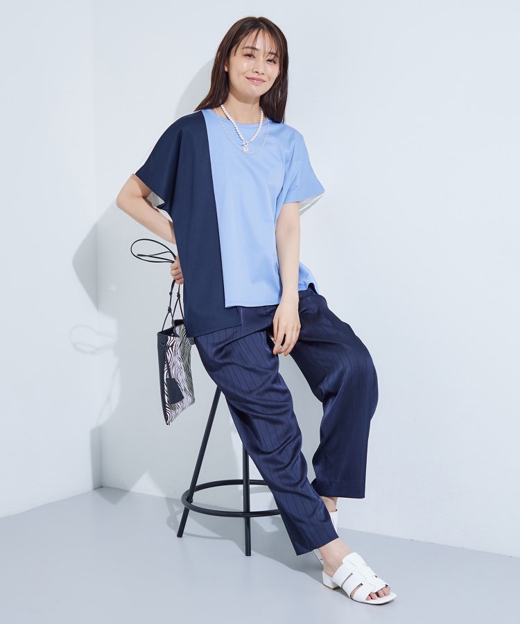 インディヴィ(INDIVI)の【洗える／汗ジミ防止】バイカラー＆アシメヘム Tシャツ19