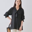 インディヴィ(INDIVI)の【洗える／シャーリング素材】ボリューム袖エアリーブラウス ブラック(019)