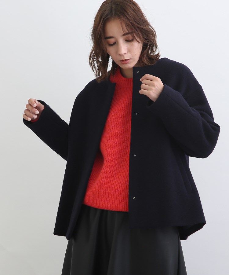 SALEおすすめコート】ウールリバーショートコート(ノーカラーコート