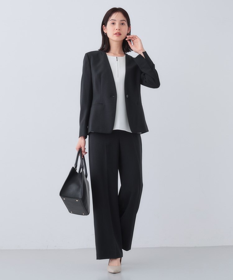 定番スーツ/UVケア/接触冷感/洗える】ウール調ノーカラー 定番スーツ/UVケア/接触冷感/洗える】ウール調ノーカラー