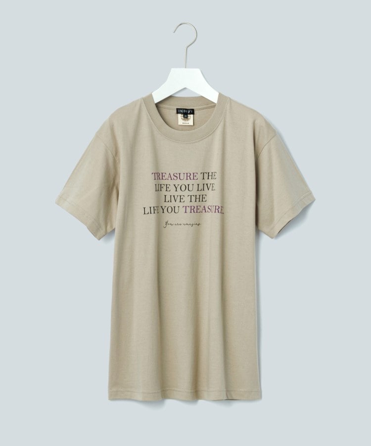 インディヴィ(INDIVI)の【洗える/WORLD for the World】メッセージTシャツ ライトベージュ(051)
