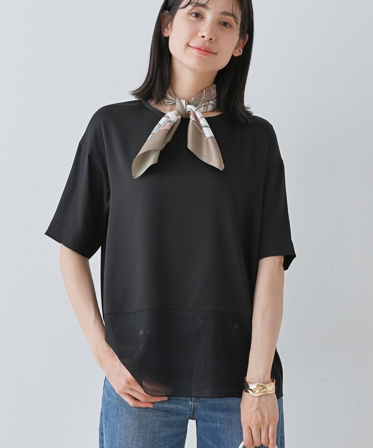 インディヴィ(INDIVI)の【洗える】裾シアー半袖トップス ブラック(019)