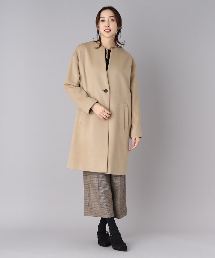 ◇【1着は欲しい、きれいめ定番コート！】ノーカラー ロングコート 