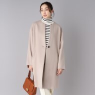 【1着は欲しい、きれいめ定番コート!】ノーカラー ロングコート