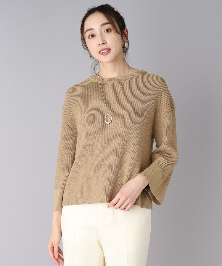 ZARA　(M　エクリュ)　ラッフル袖ニットトップス　コットン　クロップド