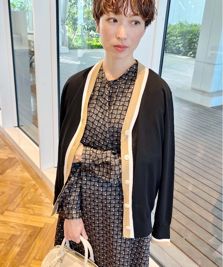 今すぐ着られる!秋の軽羽織/洗える】コットン混 配色Vネック