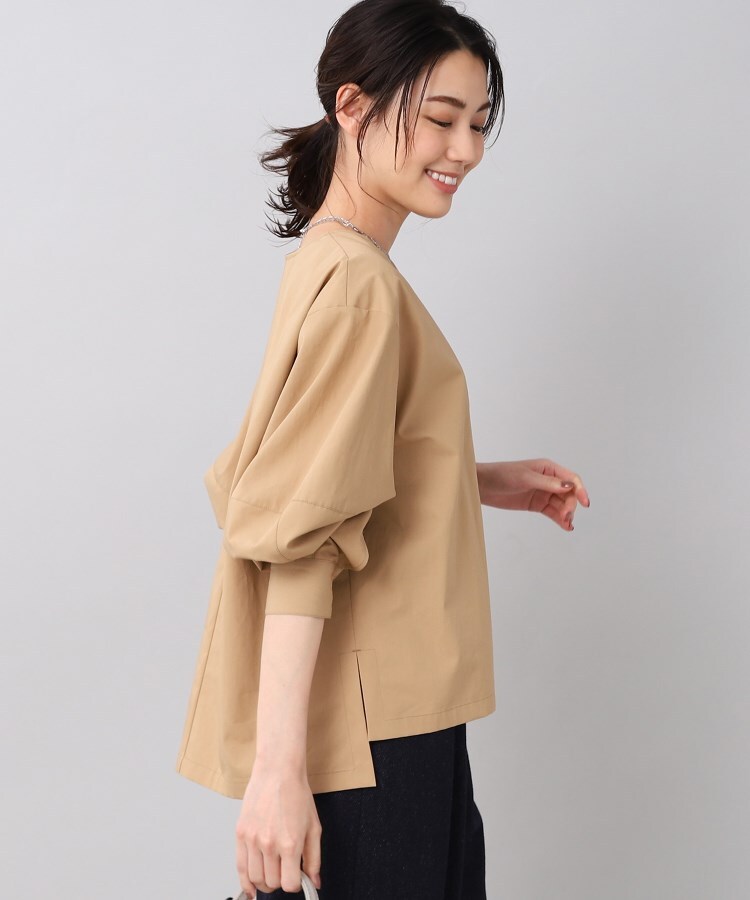 秋カラーブラウス/洗える】キーネックボリューム袖ブラウス(シャツ