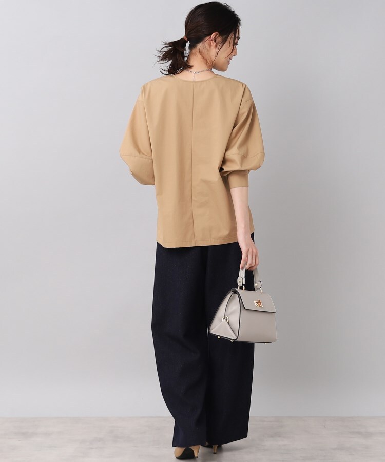 秋カラーブラウス/洗える】キーネックボリューム袖ブラウス(シャツ