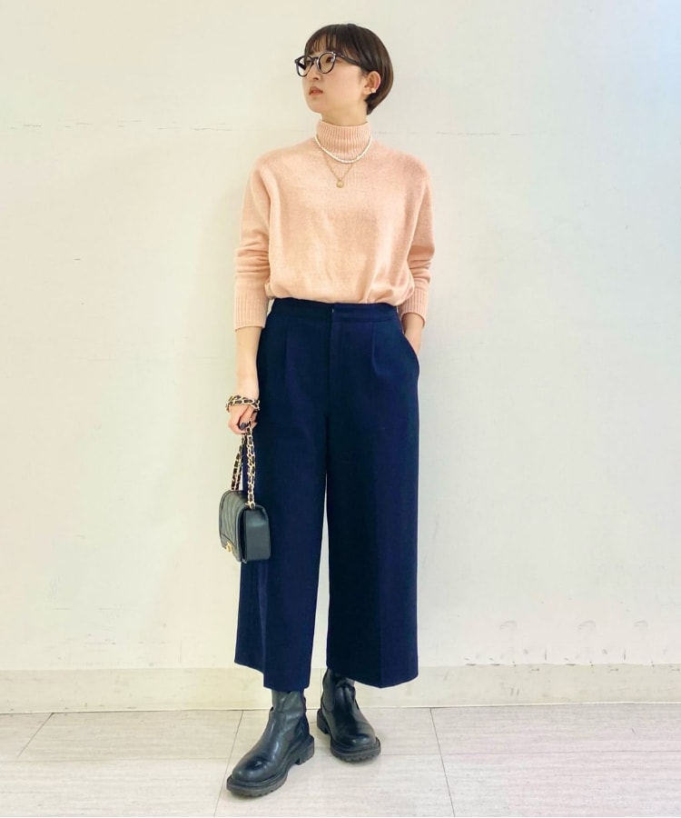 ゆったり着られる】ウールジャージ ワイドクロップドパンツ(6~9分丈