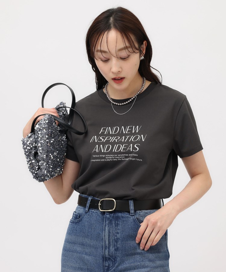 アンタイトル(UNTITLED)の【なめらかな肌触り】シルケットロゴTシャツ チャコールグレー(114)