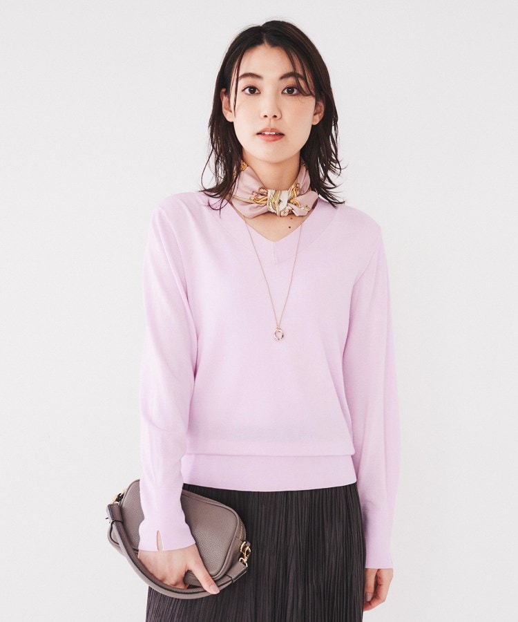 ◇【アンサンブル可能/洗える】シルクウールカシミヤ Vネック