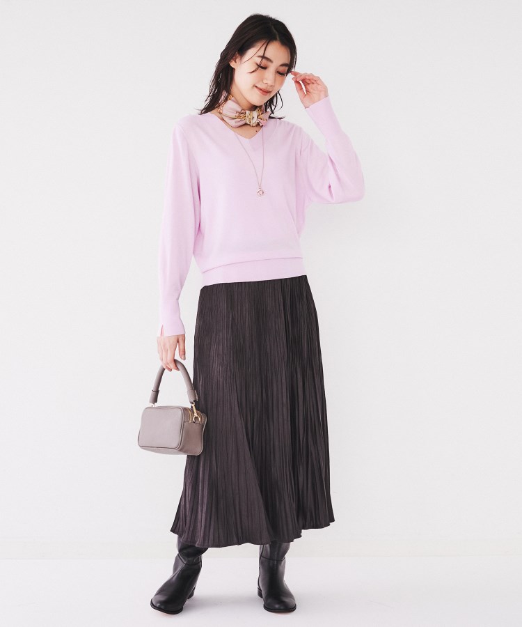 ◇【アンサンブル可能/洗える】シルクウールカシミヤ Vネック