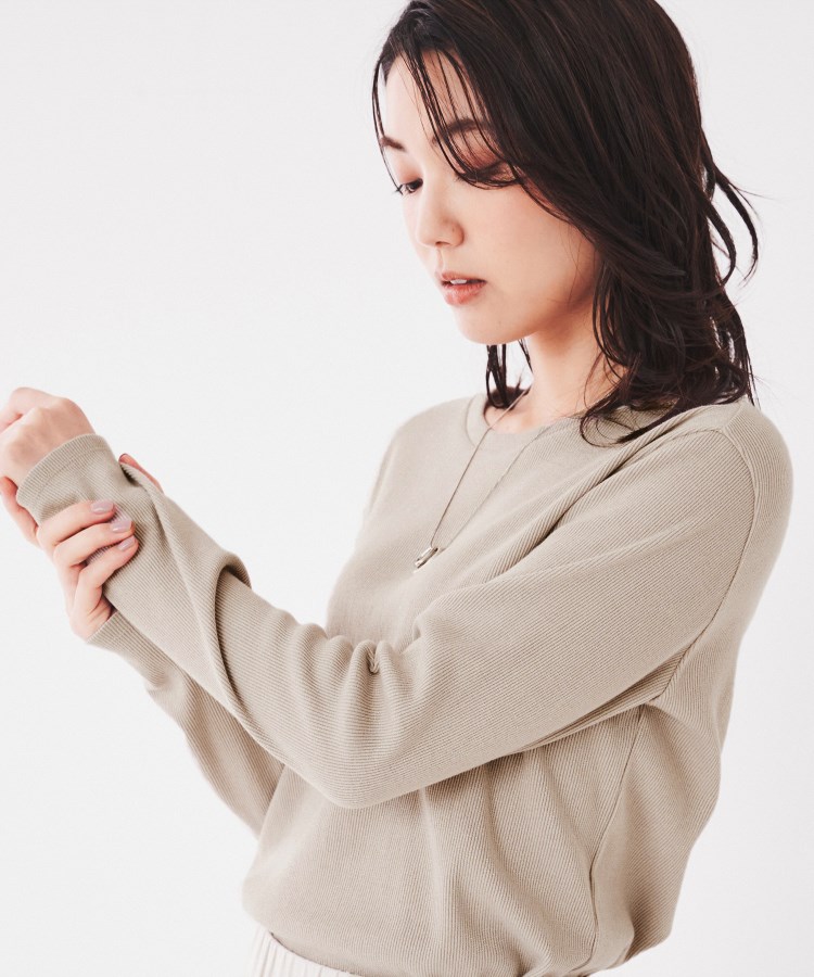 アンタイトル(UNTITLED)の【長袖Tシャツ】ラメテレコカットソー ライトベージュ(051)