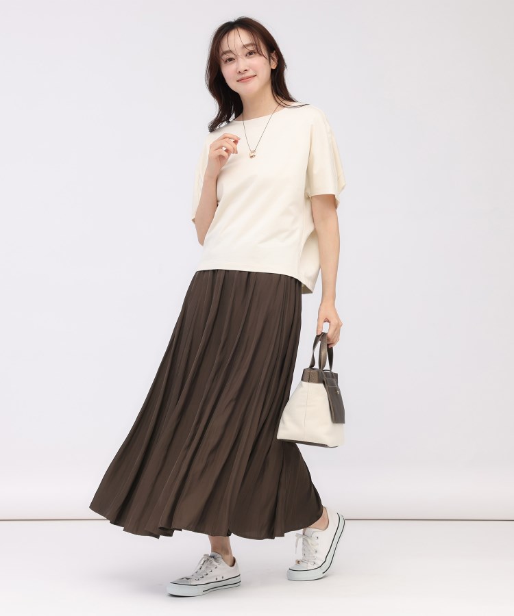 ウエストゴム/洗える】パウダークロス ロングスカート(マキシ ウエストゴム/洗える】パウダークロス ロングスカート(マキシ