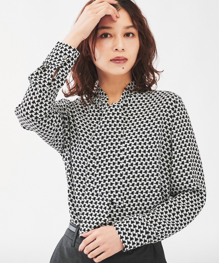 通勤スーツ/入卒/セレモニー】ジョーゼット バンドカラータック 通勤スーツ/入卒/セレモニー】ジョーゼット バンドカラータック