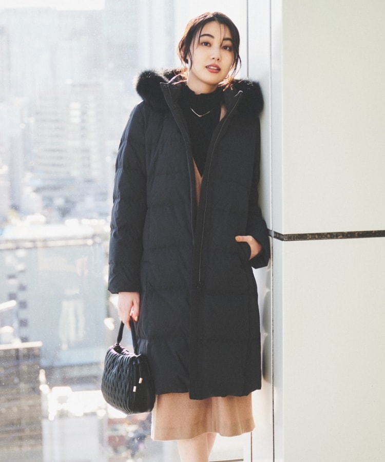 撥水/洗える/フード取り外し】ファー付きロングダウンコート 撥水/洗える/フード取り外し】ファー付きロングダウンコート