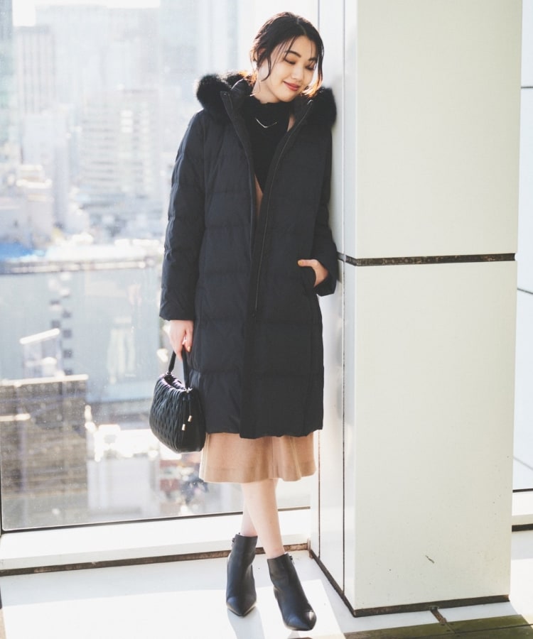 撥水/洗える/フード取り外し】ファー付きロングダウンコート 撥水/洗える/フード取り外し】ファー付きロングダウンコート