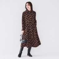 美品✴︎ダイアグラム ロングワンピース チェック イエローボウタイ