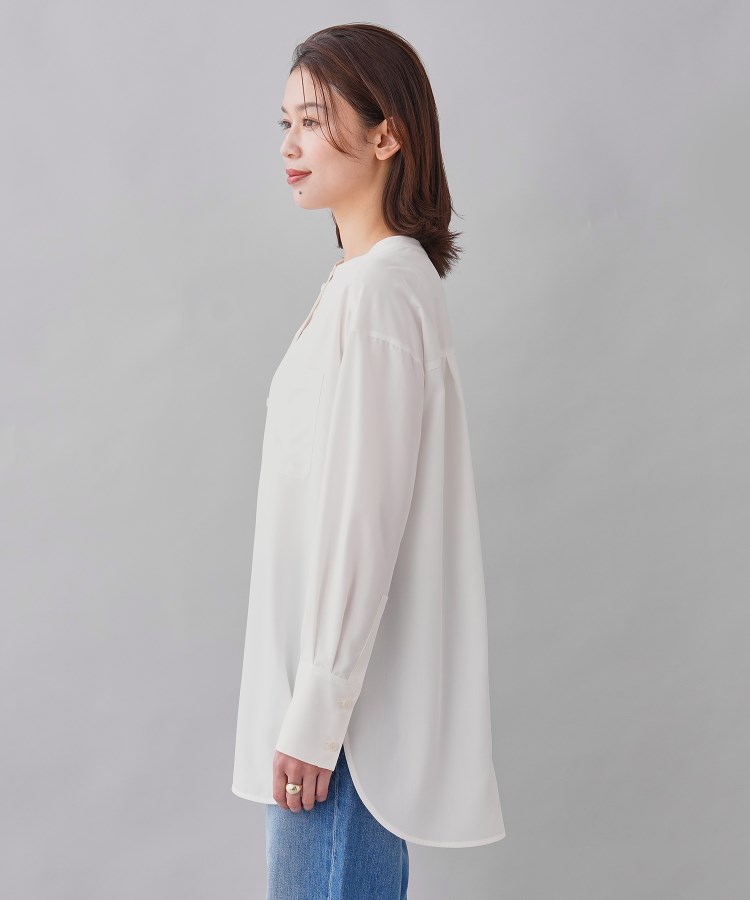 着回しトップス／洗える】シフォン バンドカラーシャツ（シャツ