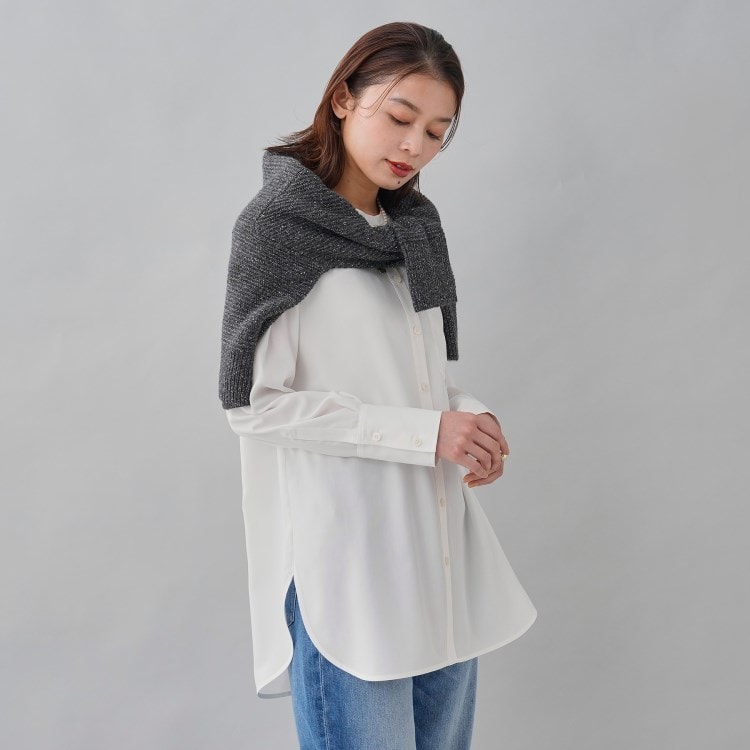 着回しトップス／洗える】シフォン バンドカラーシャツ（シャツ
