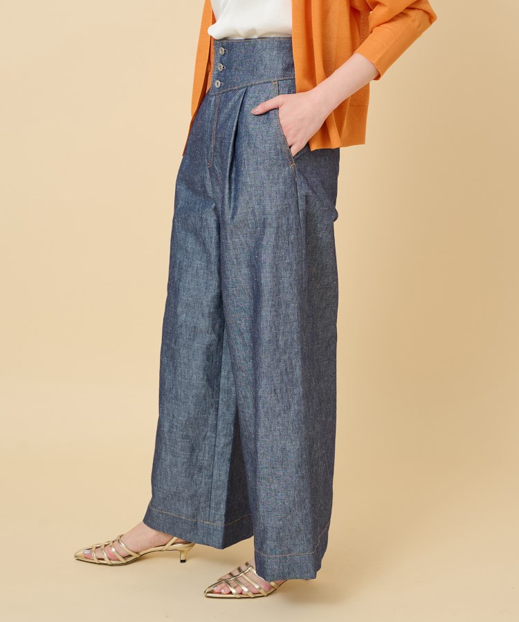 セットアップ可能】ヘンプシャンブレー ワイドパンツ(フル セットアップ可能】ヘンプシャンブレー ワイドパンツ(フル