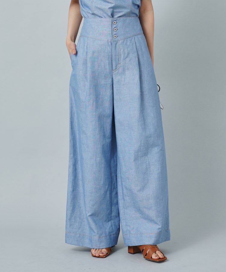 セットアップ可能】ヘンプシャンブレー ワイドパンツ(フル セットアップ可能】ヘンプシャンブレー ワイドパンツ(フル