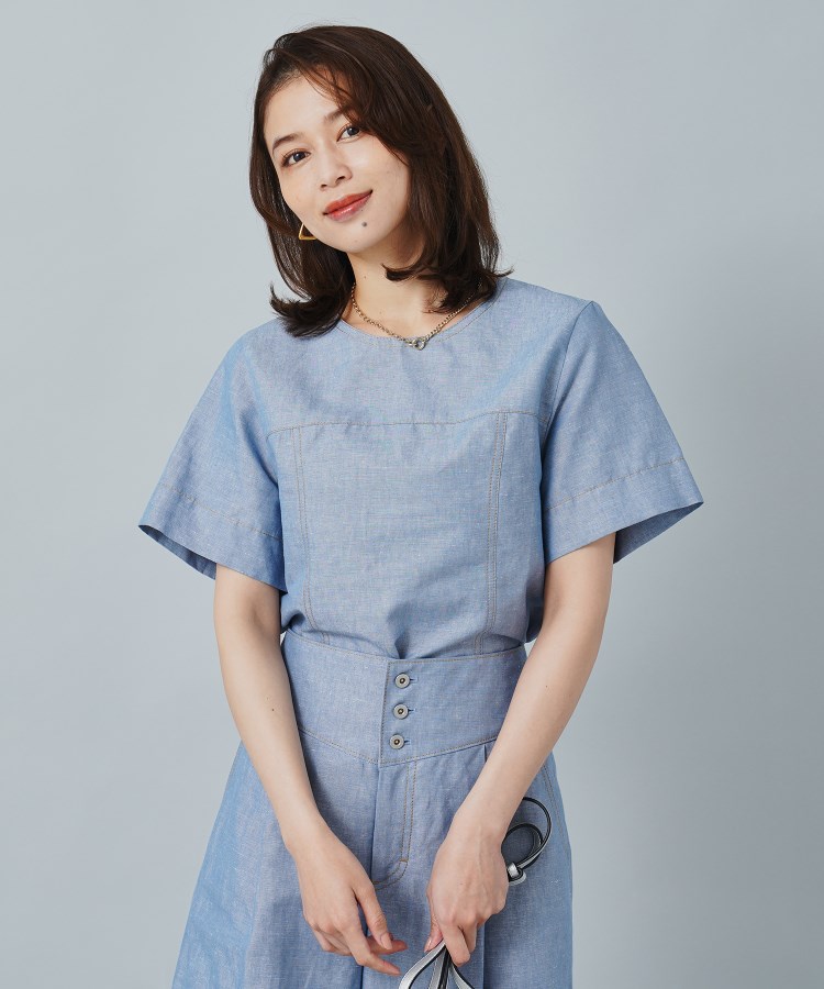 セットアップ可能】ヘンプシャンブレー Tブラウス（シャツ