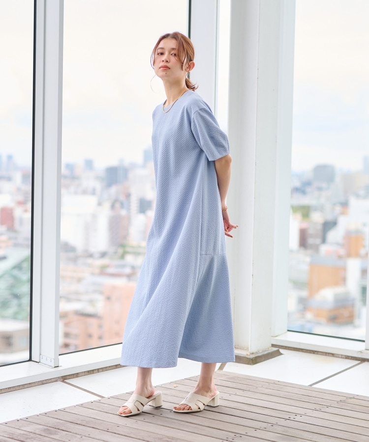 アンタイトル(UNTITLED)の【リラクシ―シルエット／ストレッチ】フレアマキシワンピース サックスブルー(090)