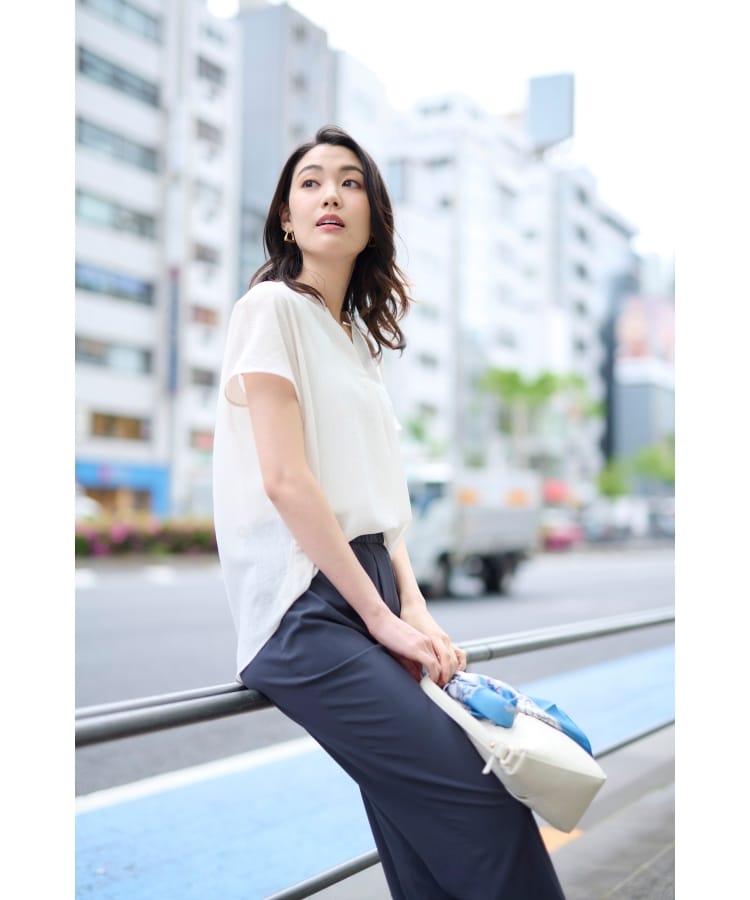 シアー/麻調合繊】スラブスキッパーネックブラウス(シャツ シアー/麻調合繊】スラブスキッパーネックブラウス(シャツ