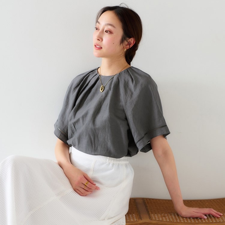 アンタイトル(UNTITLED)の【セットアップ可能】リネン混 タックブラウス シャツ・ブラウス