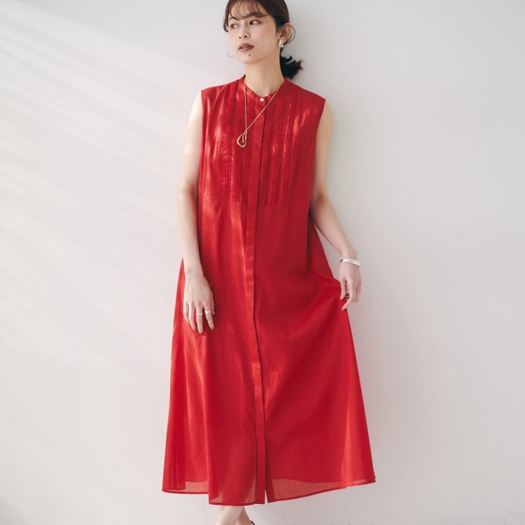 アンタイトル(UNTITLED)の【シアー/前開き/夏ワンピ】コットンピンタックワンピース マキシ・ロングワンピース