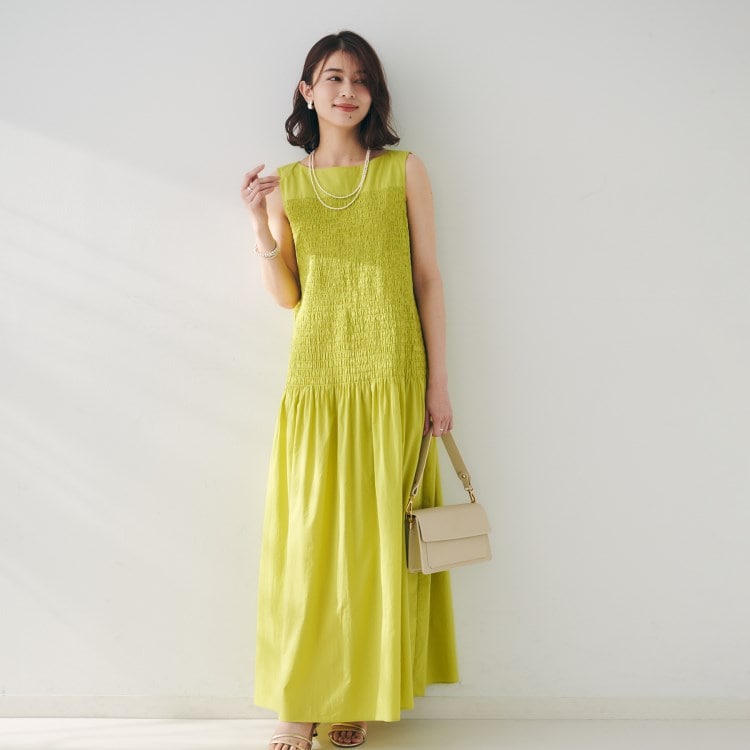 アンタイトル(UNTITLED)の【コットン100/夏ワンピ/ナロー/】シャーリングワンピース マキシ・ロングワンピース